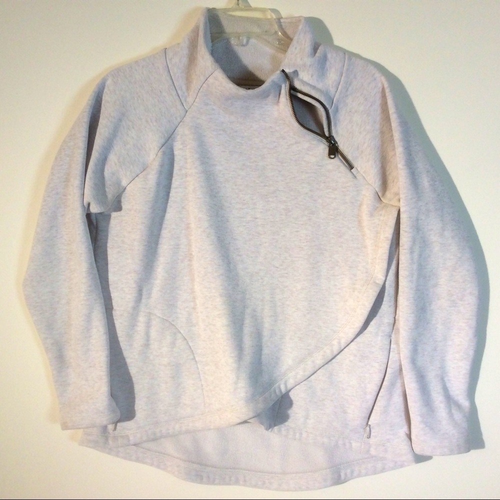 Athleta Light Gray Faux Wrap Sweatshirt Long Sleeve Pullover Zip Detail *PILING